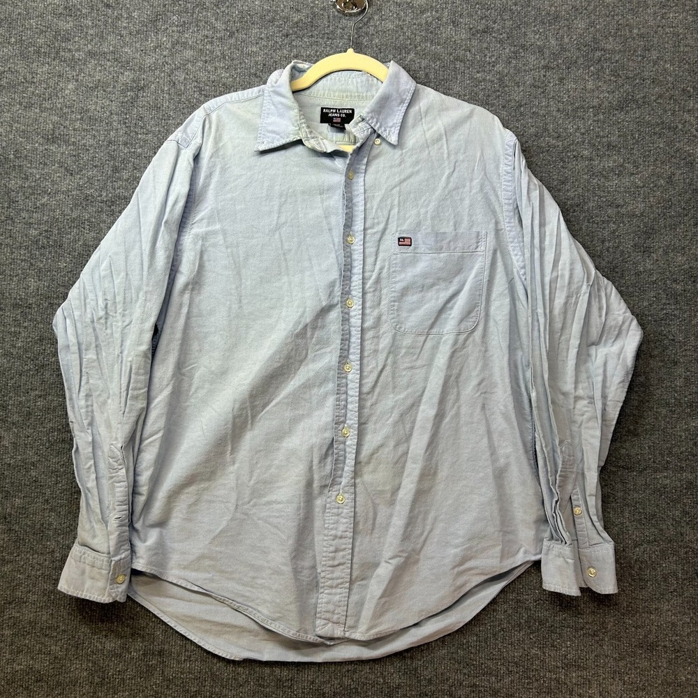Ralph Lauren Jeans Co. Button Down Long Sleeve Shirt Men's Medium Blue‎ - Flaws